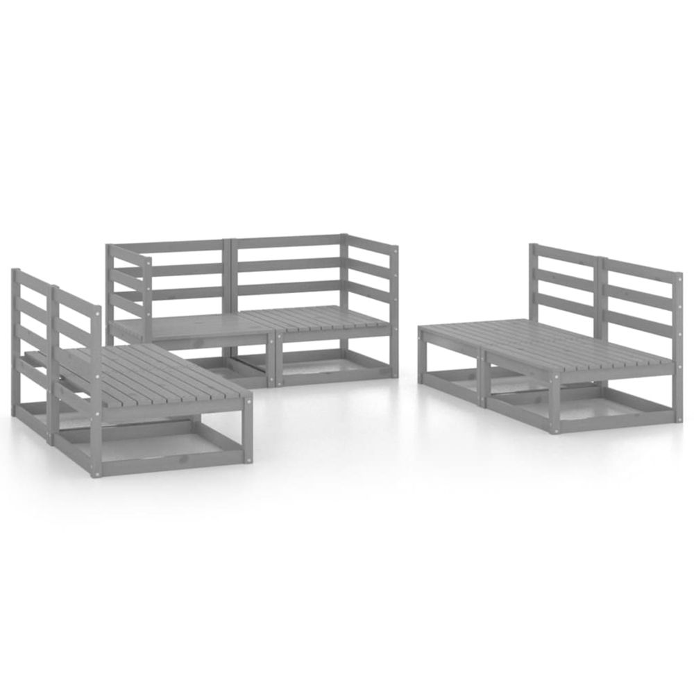 Salon de jardin 6 pcs gris bois de pin massif
