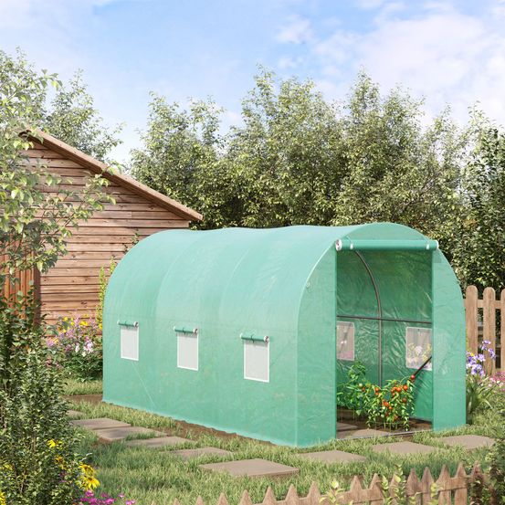 Serre tunnel jardin 8m² acier et pe vert 6 fenêtres aération optimale 395x195x190cm - comfortxl outdoor living