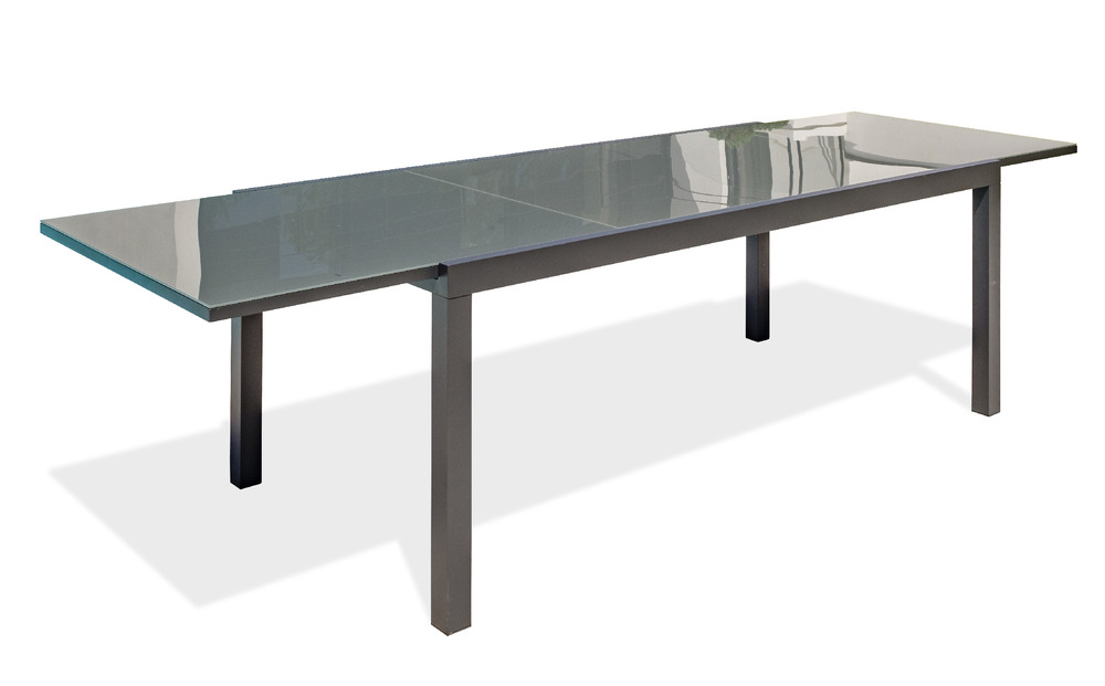 Table de jardin tolede 200/300 cm en aluminium plateau verre