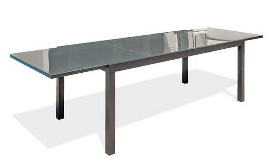Table de jardin tolede 200/300 cm en aluminium plateau verre