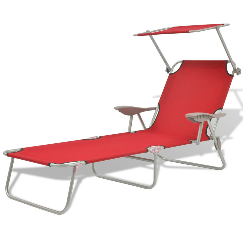Chaise longue avec auvent acier rouge bain de soleil