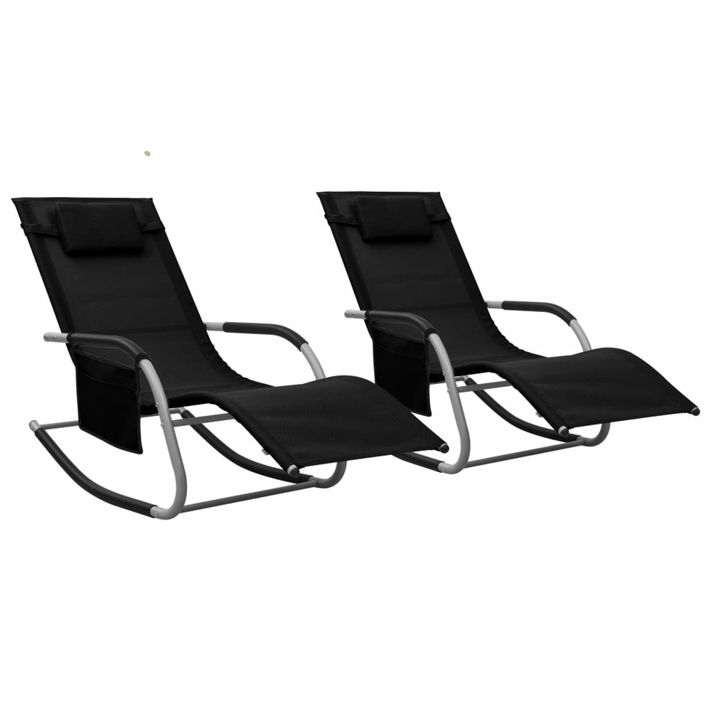Lot de 2 transats chaise longue bain de soleil lit de jardin terrasse meuble d'extérieur textilène noir et gris