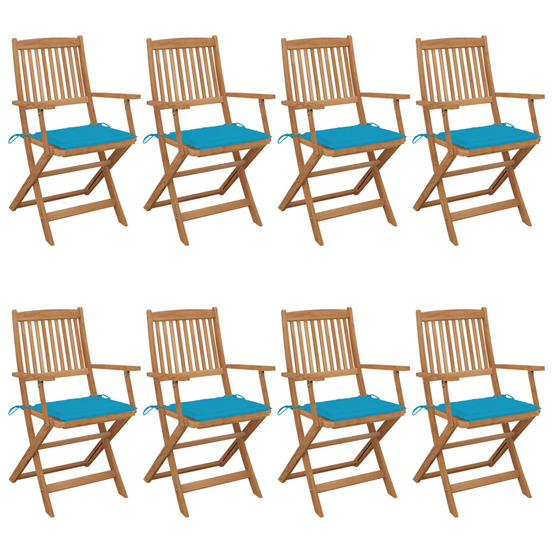 Chaises pliables de jardin lot de 8 avec coussins bois d'acacia