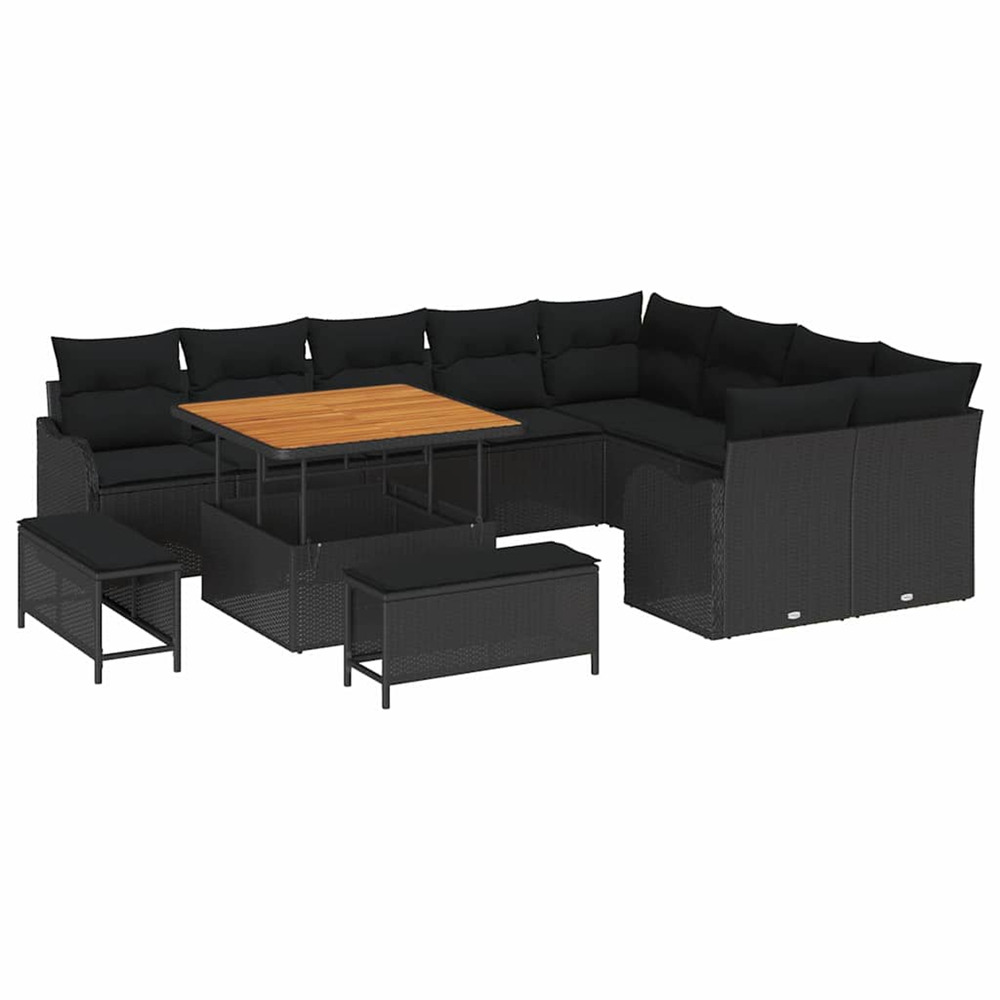 Ensemble de canapé de jardin avec coussin 12 pcs noir polyrotin