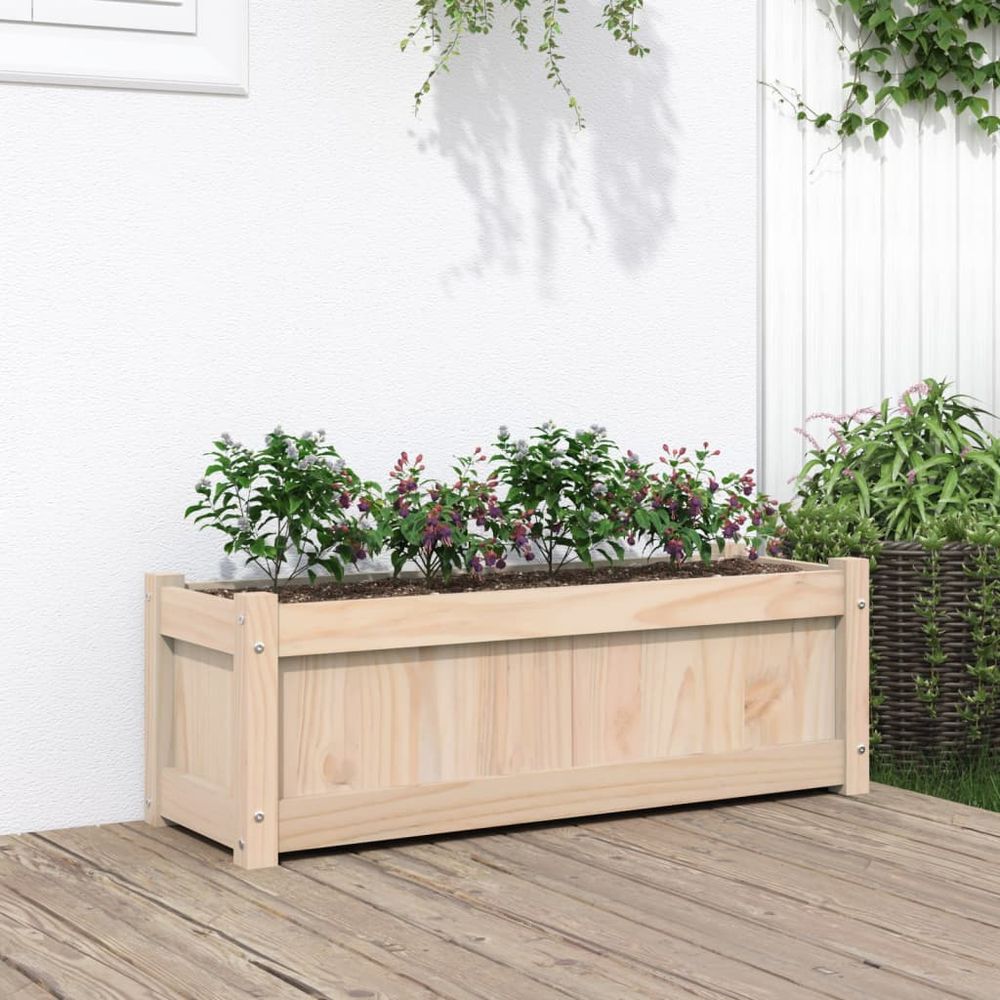Grande jardinière rectangulaire en bois de pin massif pour extérieur 90 cm