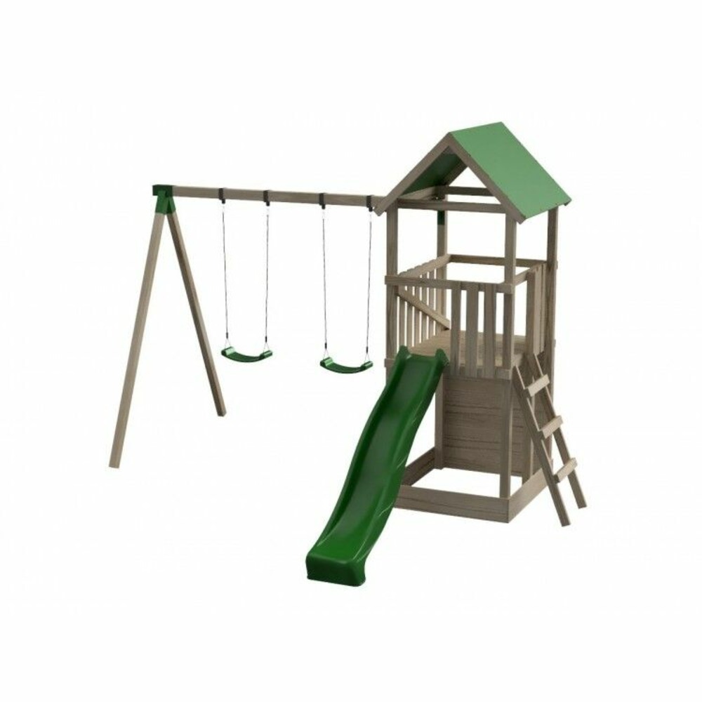 Aire de jeux masgames tibidabo l toit en toile et balançoire escalade : avec bac à sable à la base et mur d'escalade