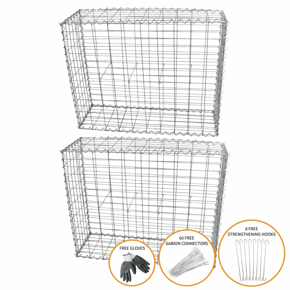 Monstershop lot de 2 paniers de gabions 100cm x 80cm x 30cm