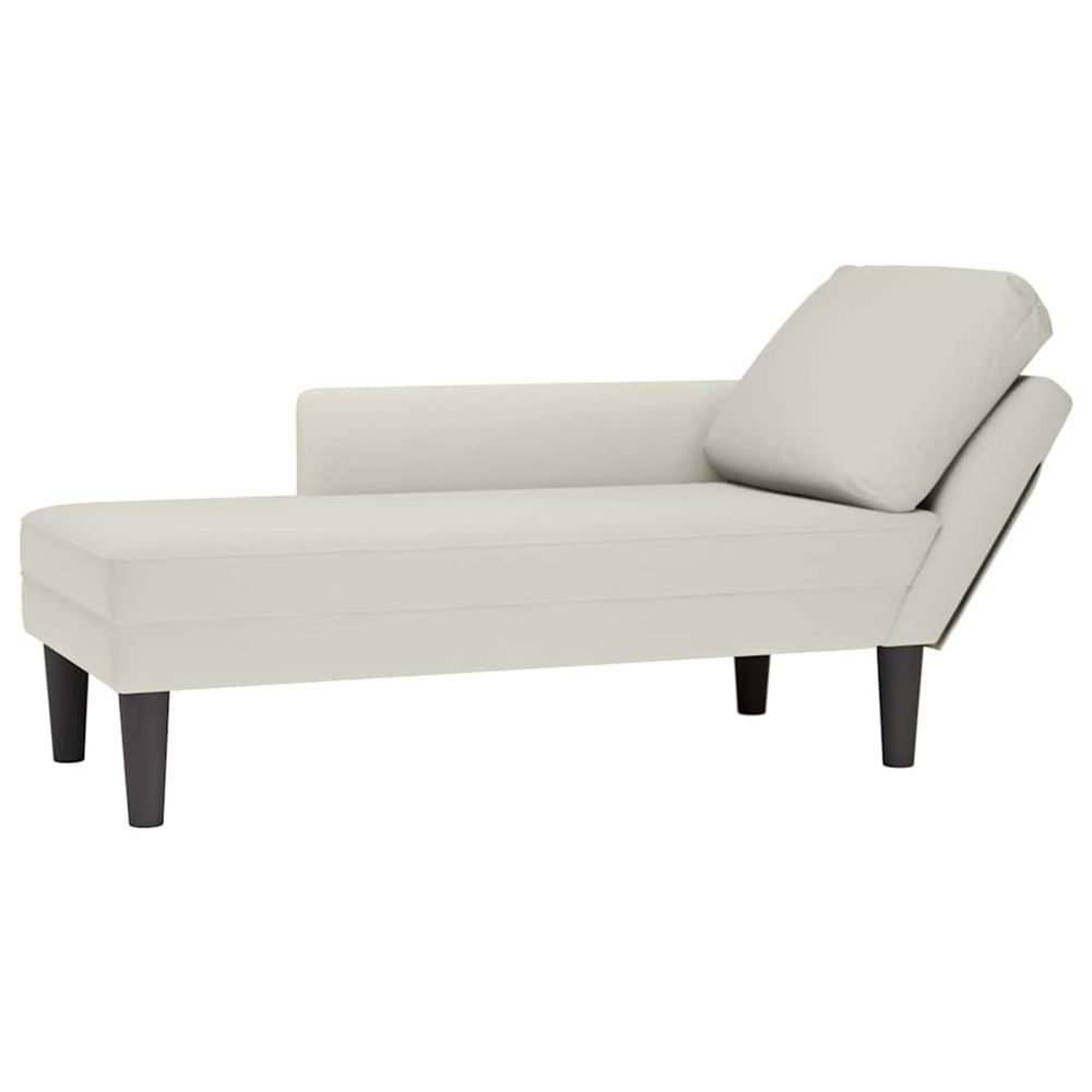 Fauteuil long avec coussin et accoudoir droit crème velours