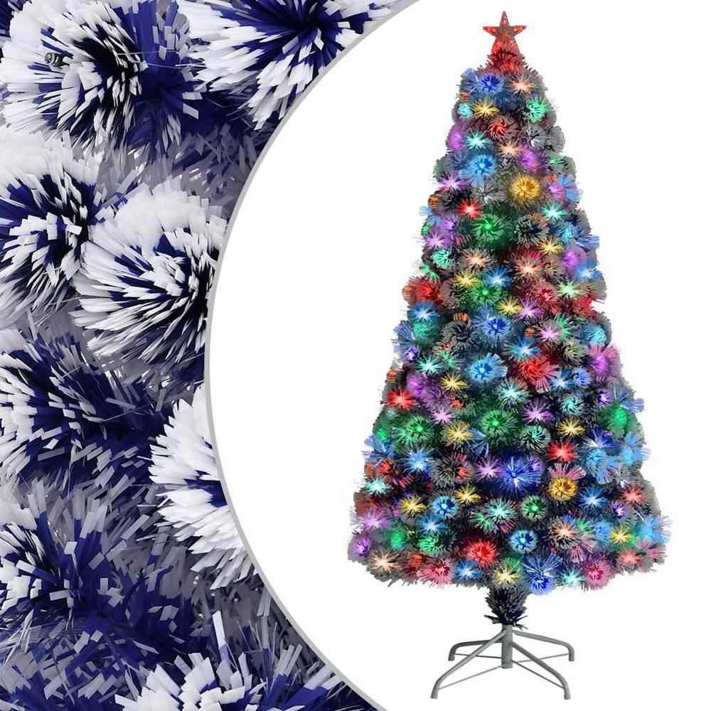 Sapin de noël lumineux fibre optique et led décoré blanc et bleu 120 cm