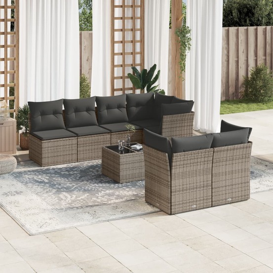 Salon de jardin 8 pcs avec coussins gris résine tressée