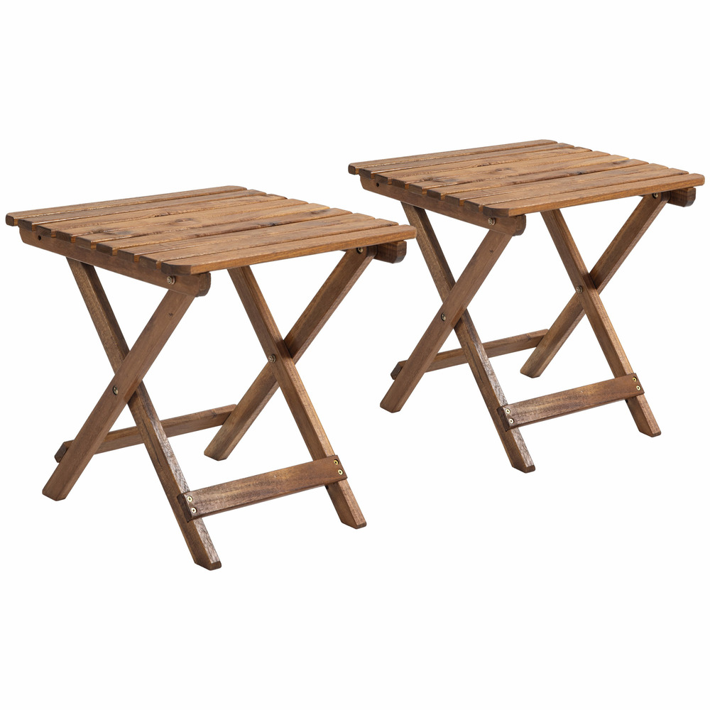 Ensemble de table de terrasse, 2 tables pliantes en bois d'acacia, 45 x 45 x 45 cm, teck