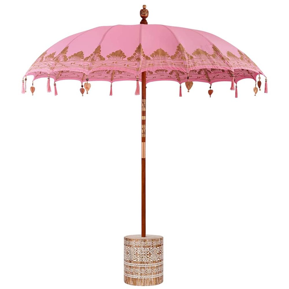 Parasol balinais avec base rose 215 x 215 x 260 cm