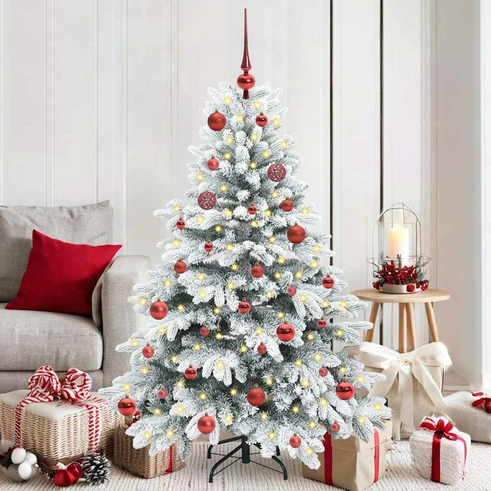 Sapin de noël artificiel facile à monter 150 cm, décoration complète avec lumières et boules