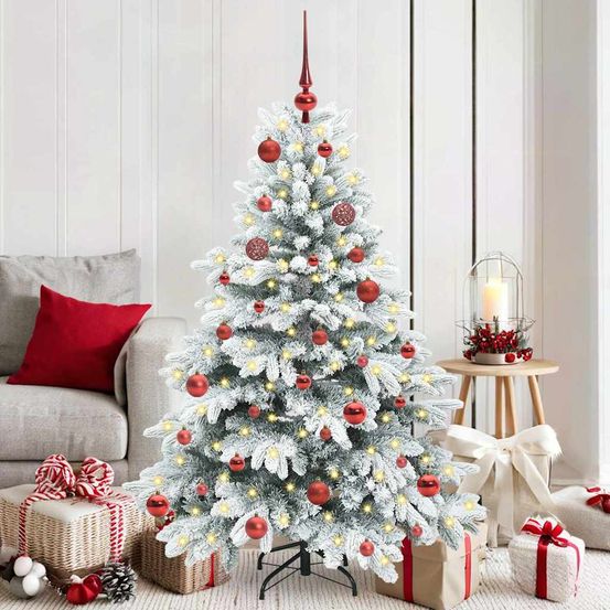 Sapin de noël artificiel facile à monter 150 cm, décoration complète avec lumières et boules