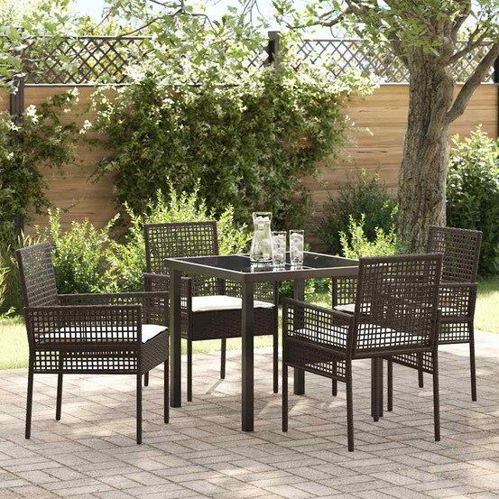 Ensemble de salle à manger pour jardin 5 pcs marron polyrotin