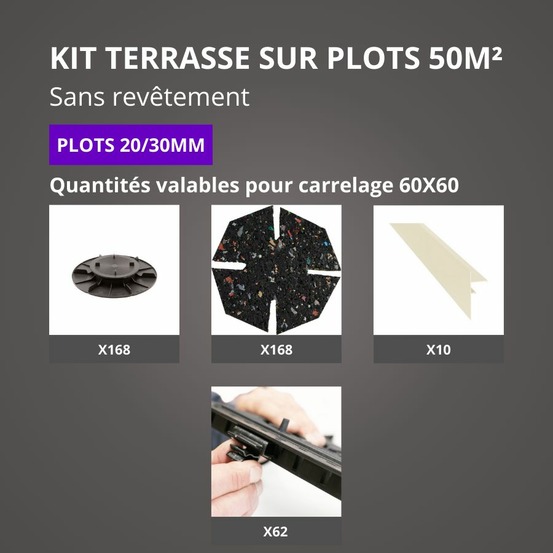 Kit terrasse sur plots sans revêtement 50m² - finition blanc perle - 20/30 mm - jouplast