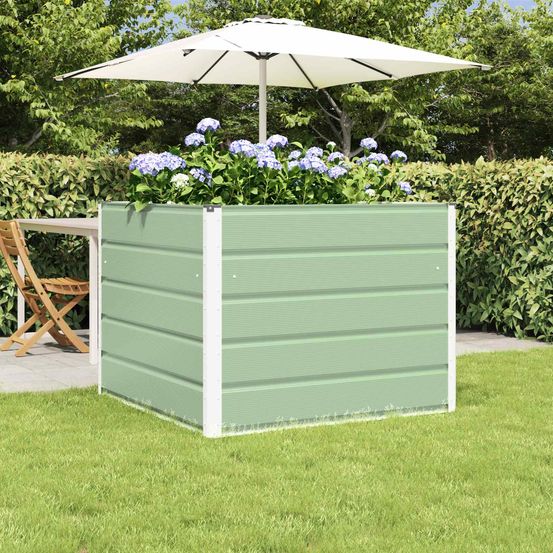 Carré potager surélevé acier jardin design moderne vert pastel 100x100x75 cm