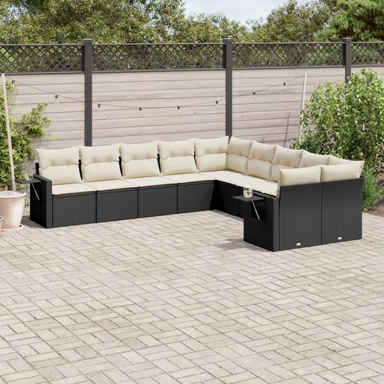Salon de jardin 10 pcs avec coussins noir résine tressée