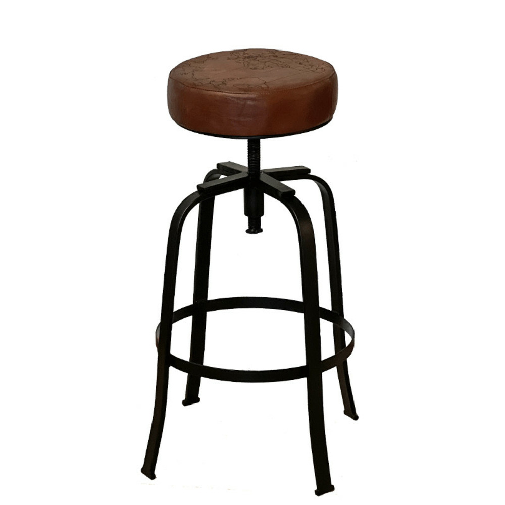 Tabouret cuir rond marron noir 41x41x70cm
