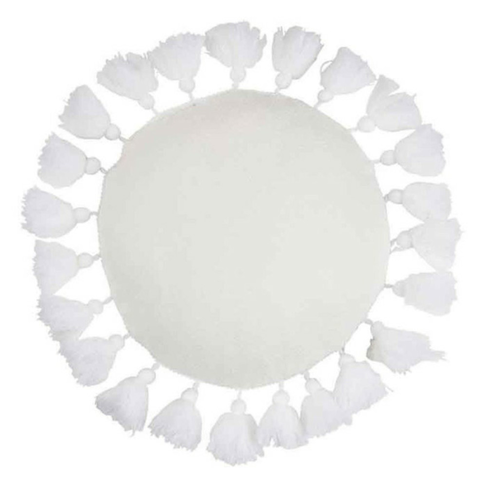 Coussin rond déco floches 45cm blanc