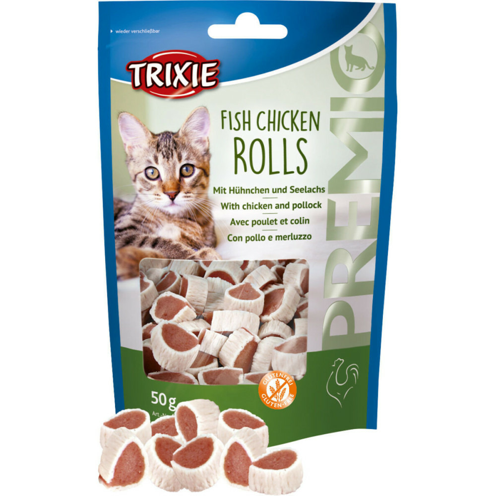 Friandise rouleaux poulet/colin 50 gr friandise pour chat