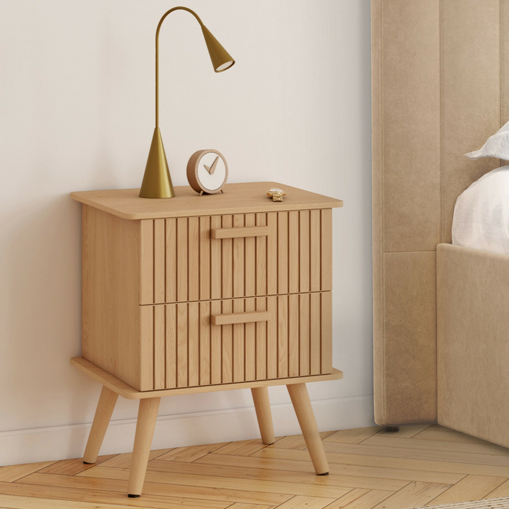 Lot de 2 tables de chevet juliette 2 tiroirs effet lattes tasseau bois