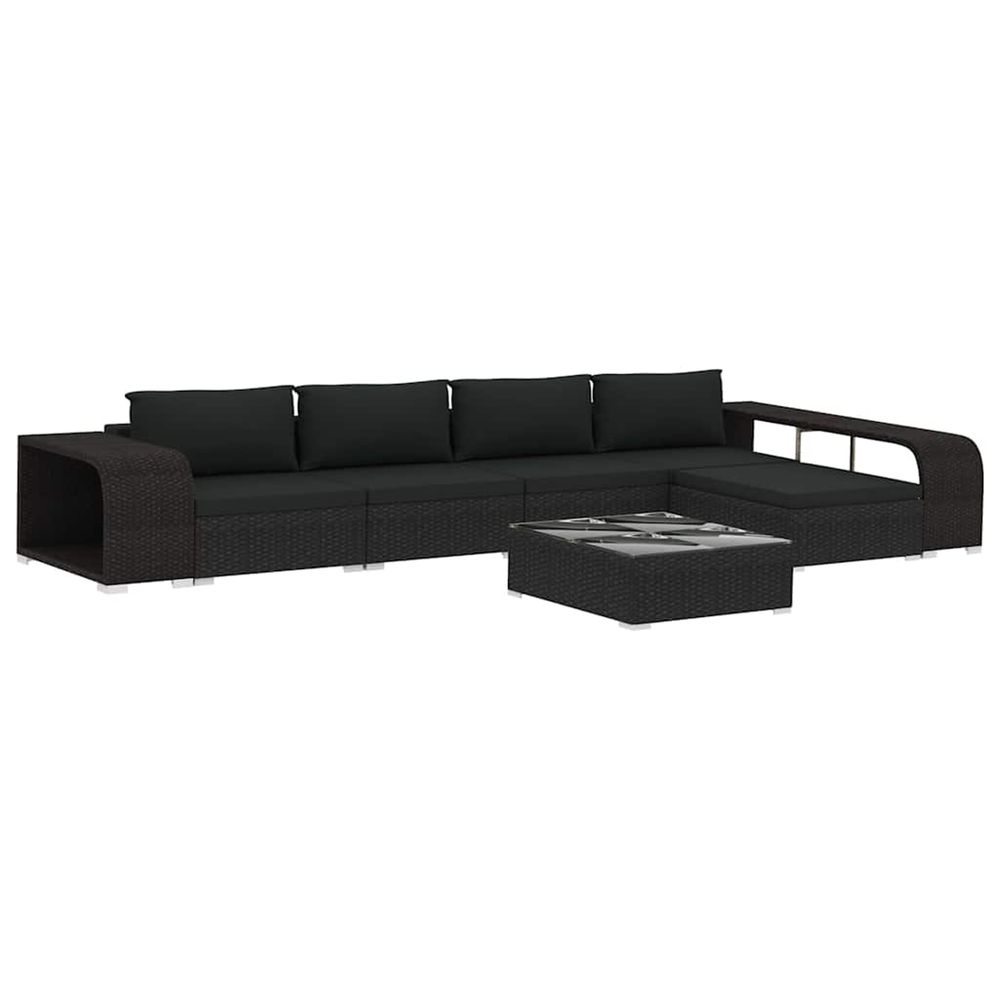 Salon de jardin 8 pcs avec coussins résine tressée noir