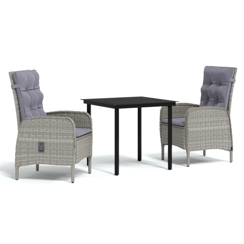Ensemble à manger de jardin et coussins 3 pcs gris et noir