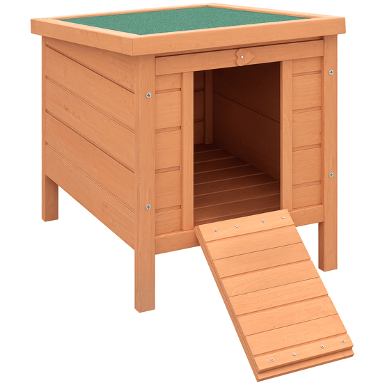 Abri pour lapin en bois niche pour rongeur avec toit ouvrant et porte rampe 51x42x43cm