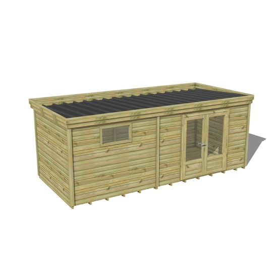 Abri de jardin bois pin traité autoclave 27mm - 6,49x2,64m / 17m2 - bac acier - plancher bois