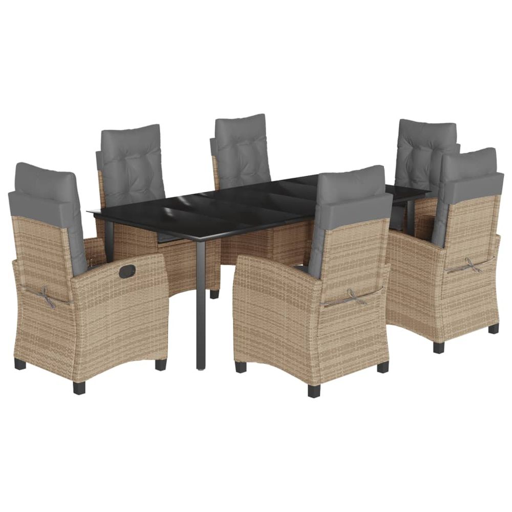 Ensemble à manger de jardin coussins 7 pcs mélange beige rotin
