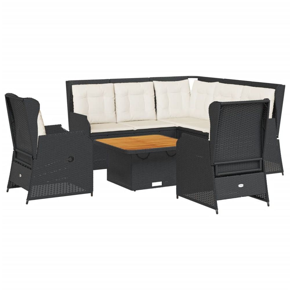 Salon de jardin 6 pcs avec coussins noir résine tressée