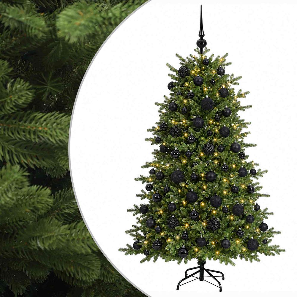 Sapin de noël artificiel avec boules 180 cm 300 led blanc chaud