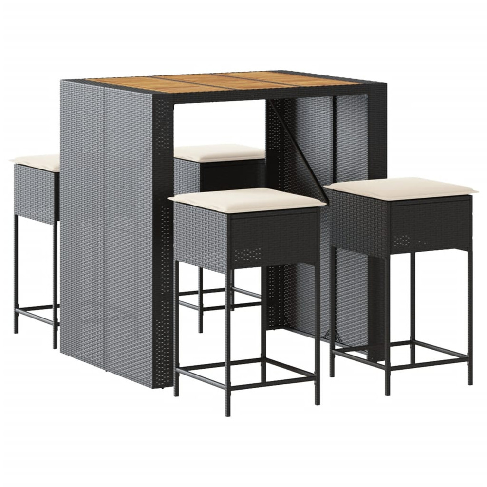 Ensemble de bar de jardin 5 pcs avec coussins noir poly rotin