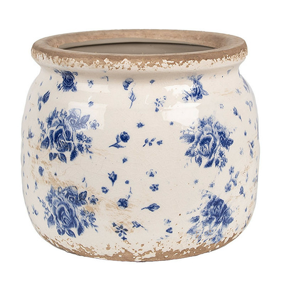 Pot de fleurs intérieur céramique beige bleu 13x13x16cm