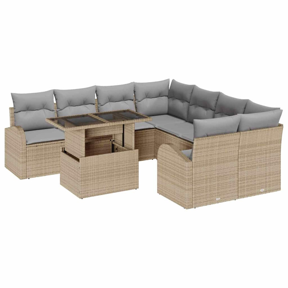 Ensemble de canapé de jardin 9 pcs beige poly rattan