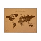 Carte du monde en liège - woody map natural world / 90 x 60 cm / marron / cadre blanc