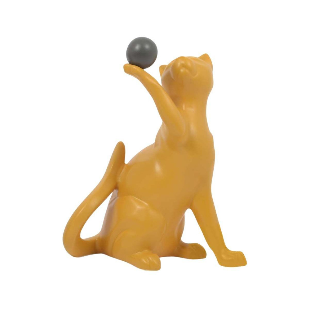 Statuette en céramique chat avec balle shadow jaune