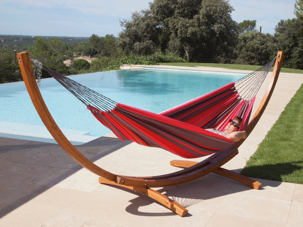 Toile hamac double raye rouge 100% coton