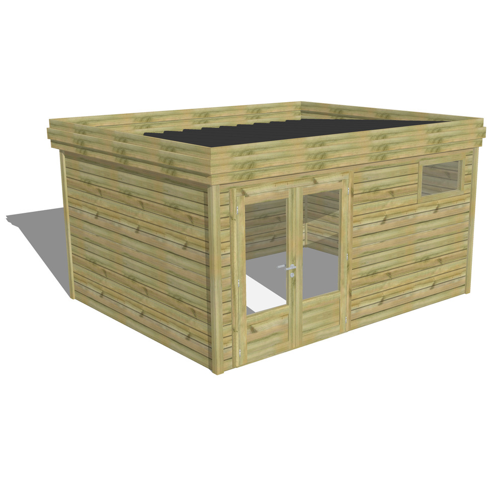 Abri de jardin bois pin traité autoclave 27mm - 4,34x3,44m / 15m2 - bac acier - abri français