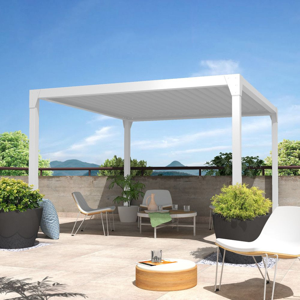 Pergola bioclimatique îlot beryl 3,50x4,00 m vérin à télécommande (blanc satiné ral9010)