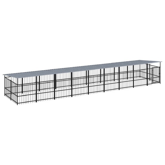 Chenil cage enclos pac animaux d'extérieur avec toit pour chiens acier 16,89 m² noir