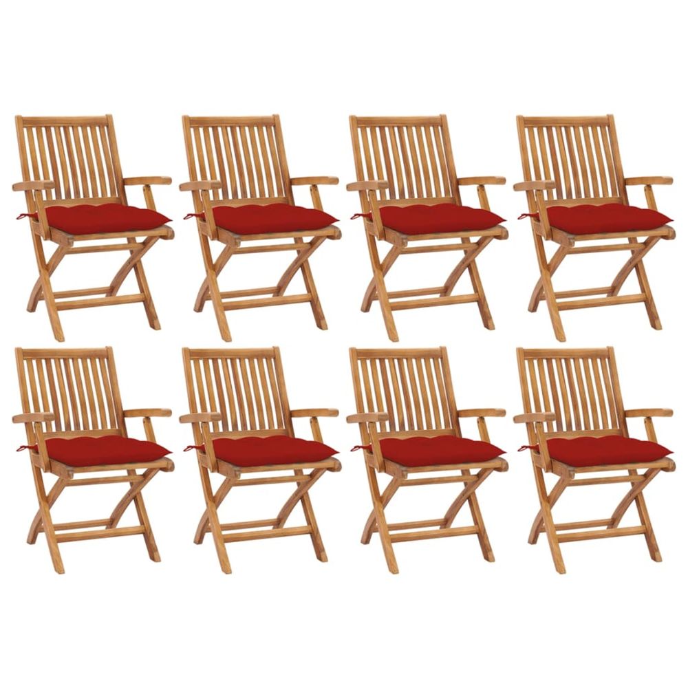 Chaises pliantes avec coussins, 8 pièces, en teck massif