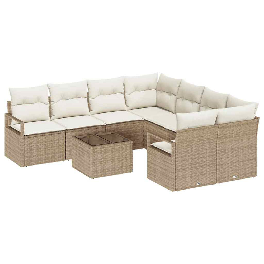 Ensemble de canapés avec coussin 9 pcs beige et crème polyrotin