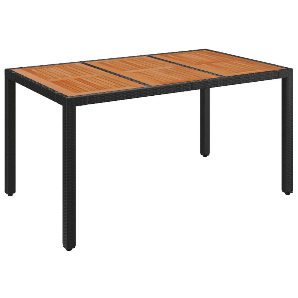 Table de jardin dessus en bois noir 150x90x75 cm résine tressée
