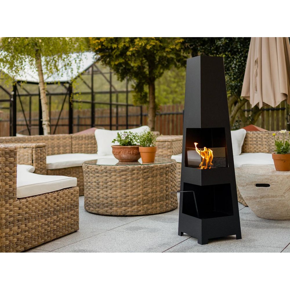 Cheminée bioéthanol sur pied pyramid garden premium 115 x 30 cm noir mat avec vitre