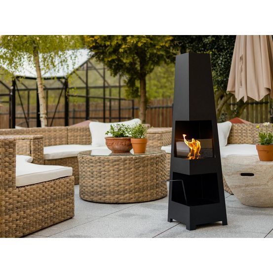 Cheminée bioéthanol sur pied pyramid garden premium 115 x 30 cm noir mat avec vitre