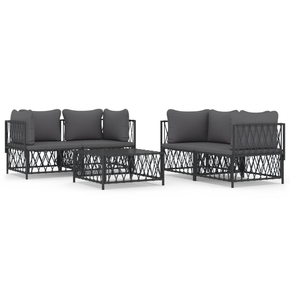Salon de jardin avec coussins 5 pcs anthracite acier
