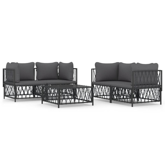 Salon de jardin avec coussins 5 pcs anthracite acier