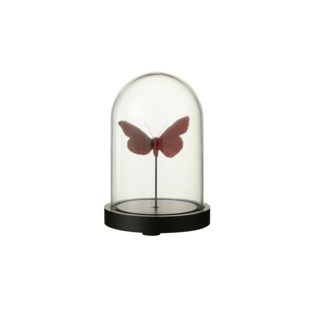 Cloche avec papillon en verre bordeaux 11. 5x11. 5x16 cm